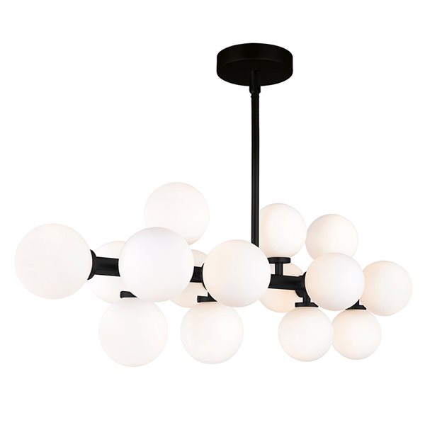 CWI Lighting Arya 36-in W Black Metal 16-Light Modern LED Chandelier w/ Frosted Glass Globes