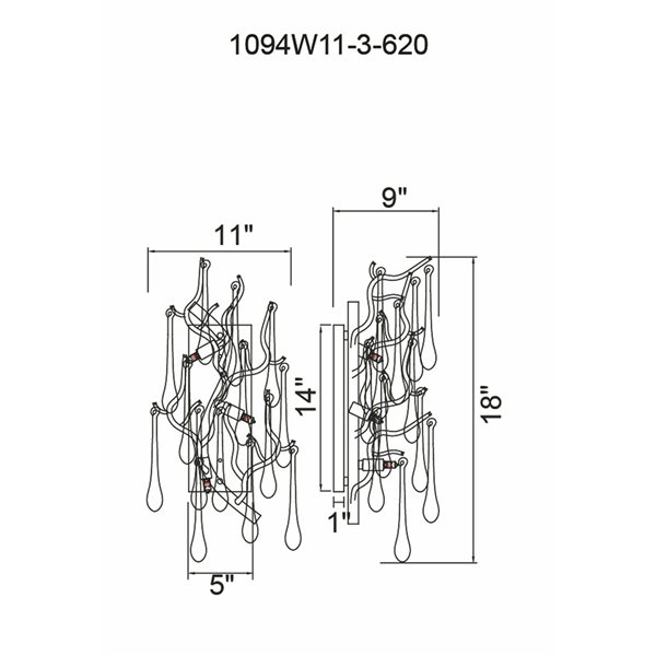CWI Lighting Anita 11-in W 3-light Black Modern Contemporary Wall Sconce