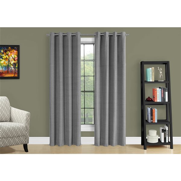 Panneau de rideau double occultant à isolation thermique par Monarch Specialties de 84 po en polyester gris