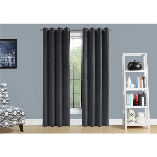 Monarch Specialties Grey Polyester 84-in Room Darkening Interlined Curtain Panel Pair