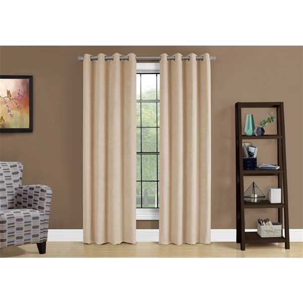 Monarch Specialties 95-in Beige Polyester Room Darkening Interlined Curtain Panel Pair