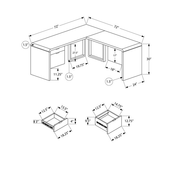 Monarch Specialties 72-in White Modern/Contemporary L-Shaped Desk