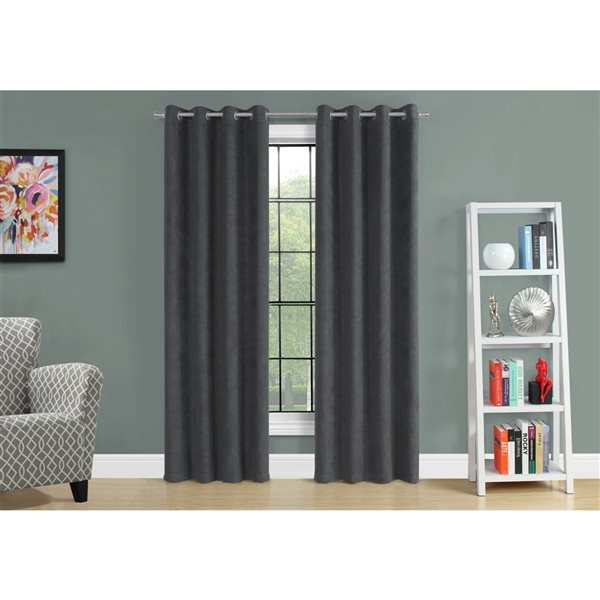 Panneau de rideau double assombrissant à doublure entrelacée par Monarch Specialties de 95 po en polyester gris