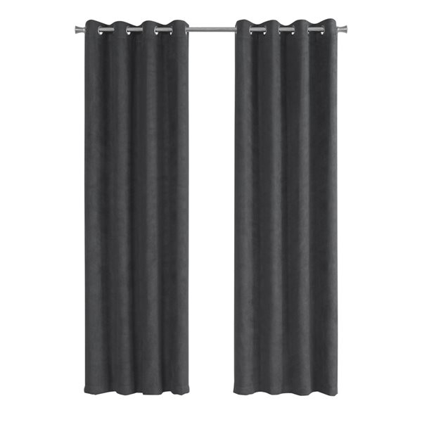 Monarch Specialties 95-in Grey Polyester Room Darkening Interlined Curtain Panel Pair