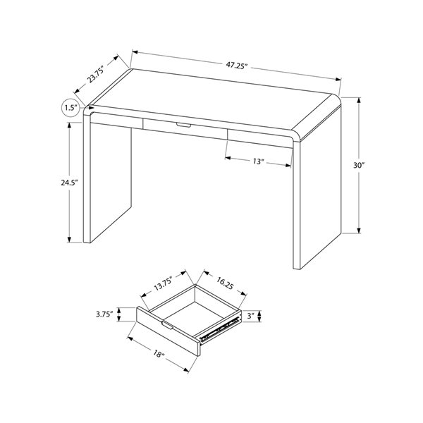 Monarch Specialties 47.25-in White Modern/Contemporary Computer Desk