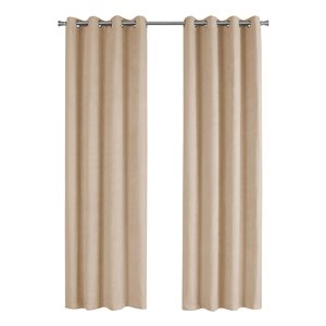 Monarch Specialties 84-in Beige Polyester Room Darkening Interlined Curtain Panel Pair