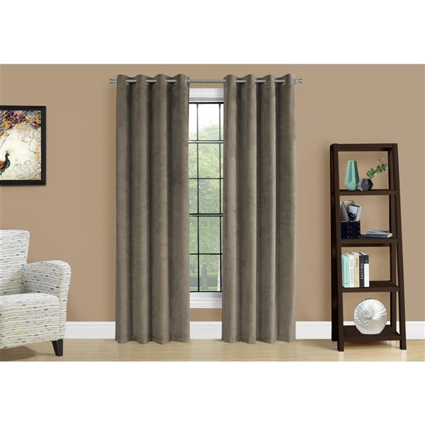 Monarch Specialties 95-in Taupe Polyester Room Darkening Interlined Curtain Panel Pair