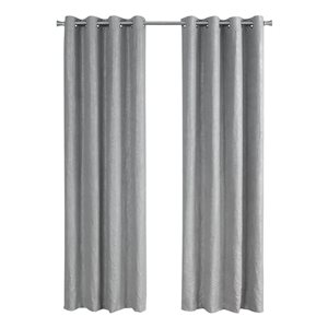 Monarch Specialties 95-in Silver Polyester Room Darkening Interlined Curtain Panel Pair