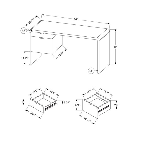 Monarch Specialties 60-in White Modern/Contemporary Computer Desk