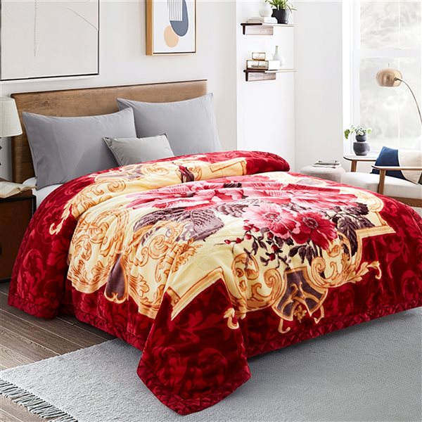 Marina Decoration Pink, Red, Cream, Ivory and Taupe 78-in x 86-in Reversible Polyester Blanket