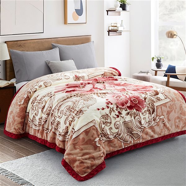 Marina Decoration Pink, Red, Cream, Ivory and Taupe 78-in x 86-in Reversible Polyester Blanket