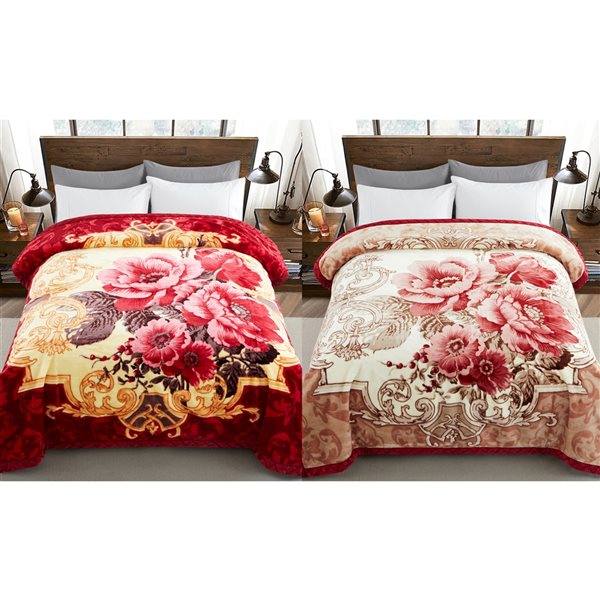 Marina Decoration Pink, Red, Cream, Ivory and Taupe 78-in x 86-in Reversible Polyester Blanket