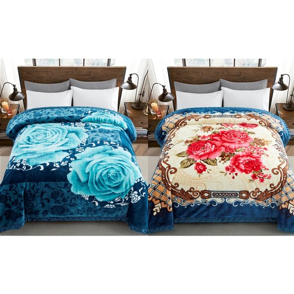 Marina Decoration Turquoise, Teal, Red and Cream 78-in x 86-in Reversible Polyester Blanket