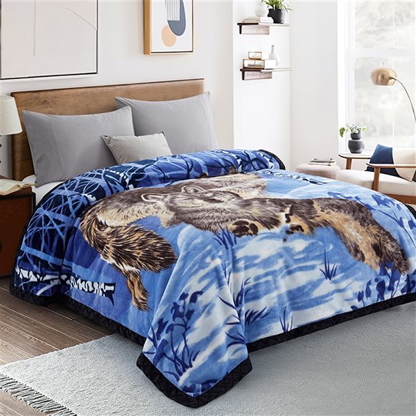 Marina Decoration Blue, Grey, Brown and White 78-in x 86-in Reversible Polyester Blanket