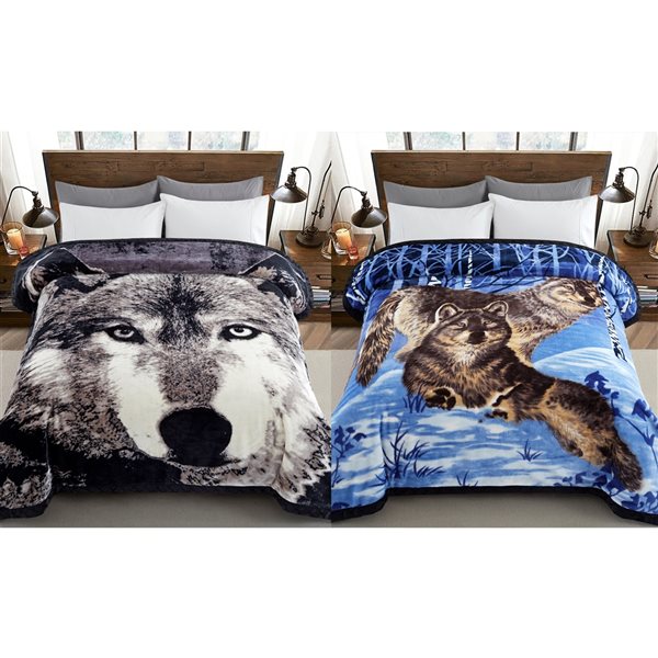 Marina Decoration Blue, Grey, Brown and White 78-in x 86-in Reversible Polyester Blanket