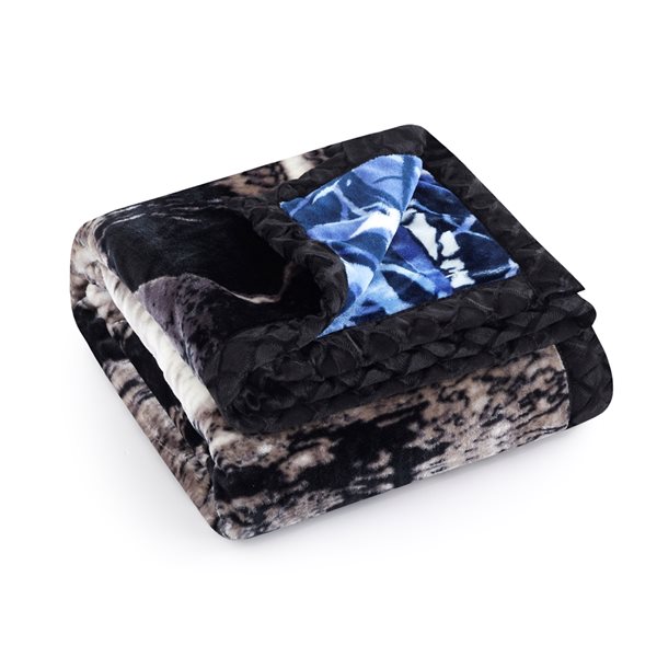 Marina Decoration Blue, Grey, Brown and White 78-in x 86-in Reversible Polyester Blanket