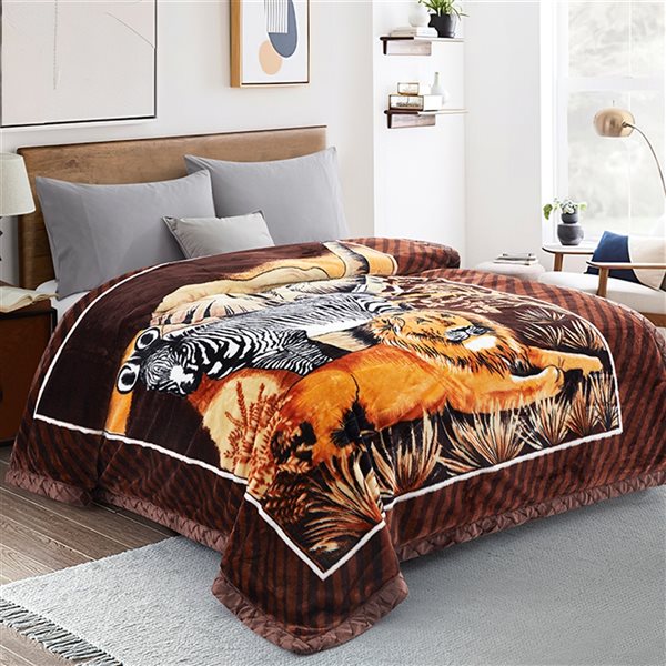 Marina Decoration Brown, Black, White and Grey 78-in x 86-in Reversible Polyester Blanket