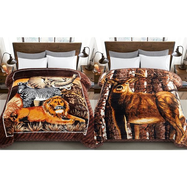 Marina Decoration Brown, Black, White and Grey 78-in x 86-in Reversible Polyester Blanket