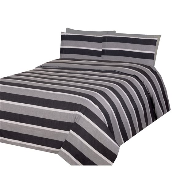 Ensemble de housses de couette Marina Decoration noir et gris pour grand lit, 3 pièces