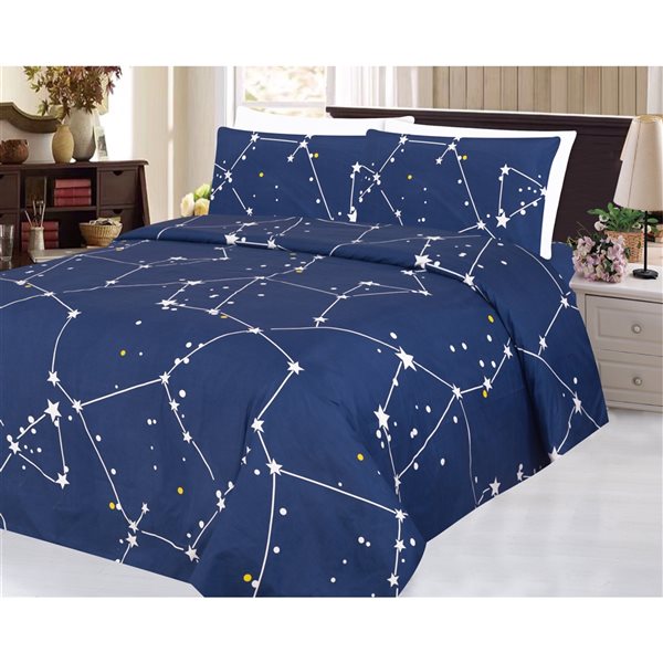 Marina Decoration Navy Blue Polyester King Bed Sheets - 6-Piece