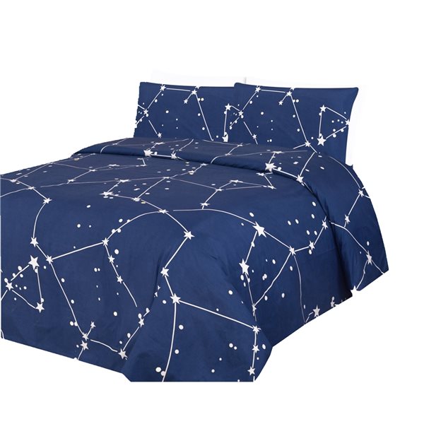 Marina Decoration Navy Blue Polyester King Bed Sheets - 6-Piece