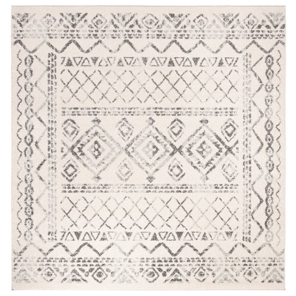 Tapis d'intérieur carré et délavé Tulum Grady par Safavieh de 9 pi x 9 pi de style bohème, ivoire et gris