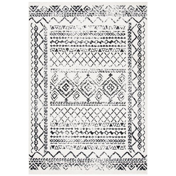 Safavieh Tulum Grady 3-ft x 5-ft Ivory/Black Rectangular Indoor Distressed/Overdyed Bohemian/Eclectic Throw Rug