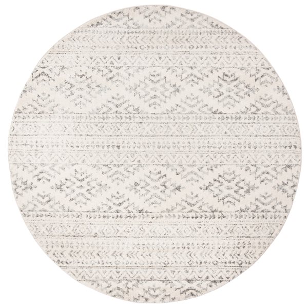 Tapis d'intérieur rond et délavé Tulum Cibola par Safavieh de 9 pi x 9 pi de style bohème, ivoire et gris