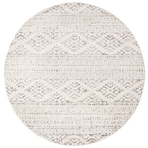 Tapis d'intérieur rond et délavé Tulum Cibola par Safavieh de 9 pi x 9 pi de style bohème, ivoire et gris