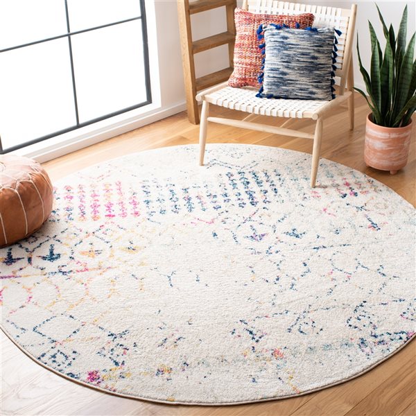 Safavieh Tulum Artesia 7-ft x 7-ft Ivory/Blue Round Indoor Abstract Bohemian/Eclectic Area Rug