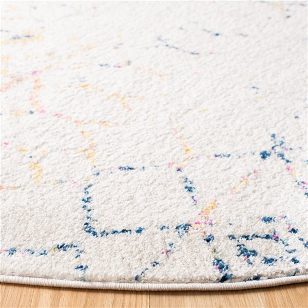 Safavieh Tulum Artesia 7-ft x 7-ft Ivory/Blue Round Indoor Abstract Bohemian/Eclectic Area Rug