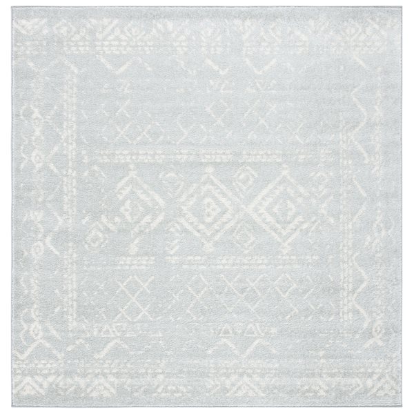 Tapis d'intérieur carré et délavé Tulum Grady par Safavieh de 7 pi x 7 pi de style bohème, gris clair et ivoire