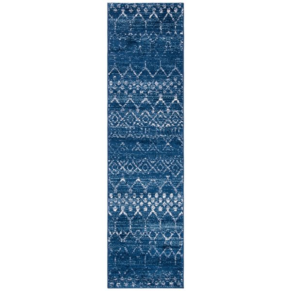 Tapis de passage d'intérieur rectangulaire et abstrait Tulum Belen par Safavieh de 2 pi x 8 pi de style marocain, bleu et iv…