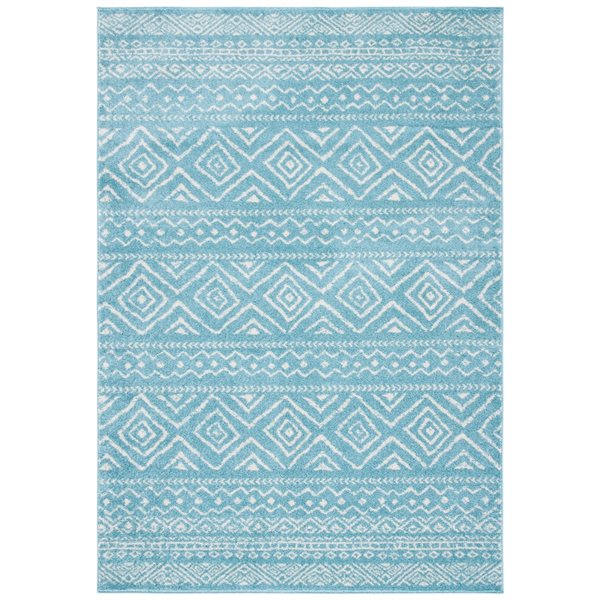 Tapis d'intérieur rectangulaire et abstrait Tulum Logan par Safavieh de 8 pi x 10 pi de style bohème, turquoise et ivoire