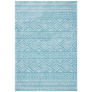 Tapis d'intérieur rectangulaire et abstrait Tulum Logan par Safavieh de 8 pi x 10 pi de style bohème, turquoise et ivoire