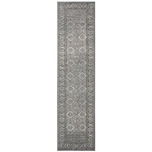 Tapis de passage rectangulaire et abstrait Tulum Virden par Safavieh de 2 pi x 9 pi de style bohème, gris foncé et ivoire