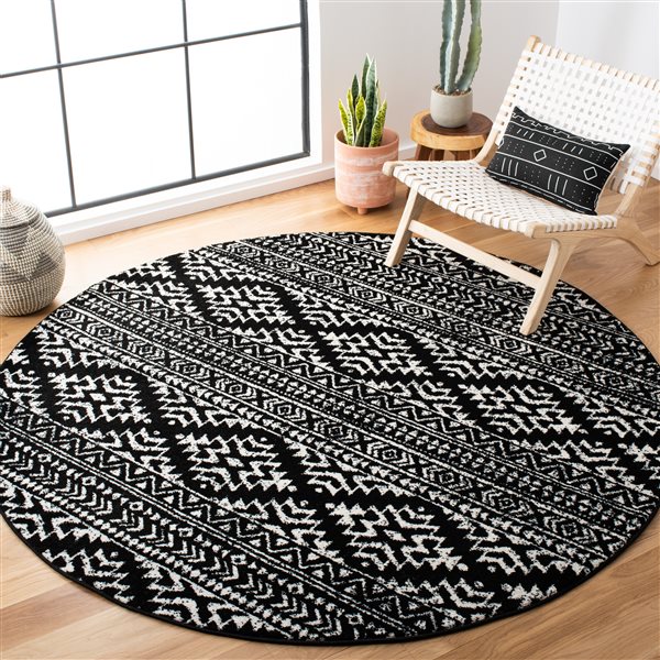 Safavieh Tulum Cibola 3-ft x 3-ft Black/Ivory Round Indoor Abstract Bohemian/Eclectic Throw Rug