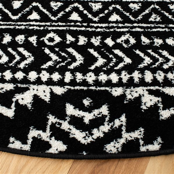 Safavieh Tulum Cibola 3-ft x 3-ft Black/Ivory Round Indoor Abstract Bohemian/Eclectic Throw Rug