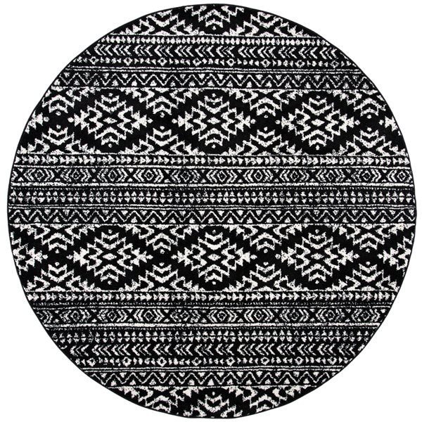 Safavieh Tulum Cibola 3-ft x 3-ft Black/Ivory Round Indoor Abstract Bohemian/Eclectic Throw Rug