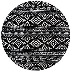 Safavieh Tulum Cibola 3-ft x 3-ft Black/Ivory Round Indoor Abstract Bohemian/Eclectic Throw Rug