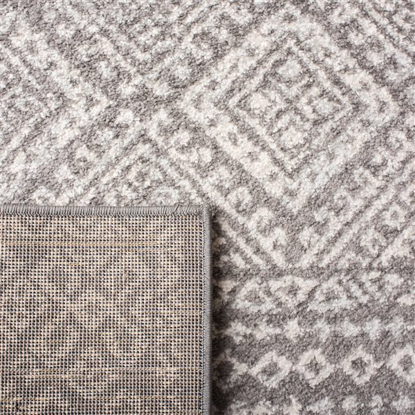 Carpette d'intérieur ronde et abstraite Tulum Virden par Safavieh de 3 pi x 3 pi de style bohème, gris foncé et ivoire