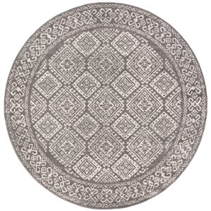 Carpette d'intérieur ronde et abstraite Tulum Virden par Safavieh de 3 pi x 3 pi de style bohème, gris foncé et ivoire