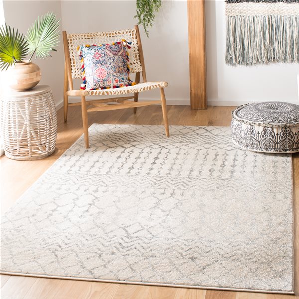 Safavieh Tulum Colfax 5-ft x 8-ft Ivory/Grey Rectangular Indoor Distressed/Overdyed Bohemian/Eclectic Area Rug