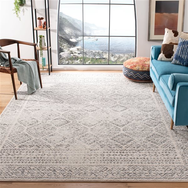 Tapis d'intérieur rectangulaire et délavé Tulum Virden par Safavieh de 8 pi x 10 pi de style bohème, ivoire et gris