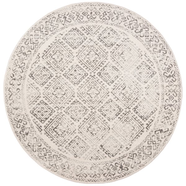 Tapis d'intérieur rond et délavé Tulum Virden par Safavieh de 5 pi x 5 pi de style bohème, ivoire et gris