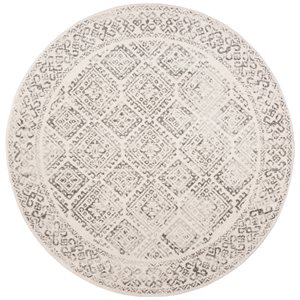 Tapis d'intérieur rond et délavé Tulum Virden par Safavieh de 5 pi x 5 pi de style bohème, ivoire et gris