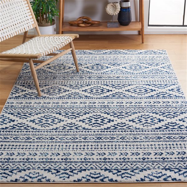 Safavieh Tulum Cibola 4-ft x 6-ft Ivory/Navy Rectangular Indoor Abstract Bohemian/Eclectic Area Rug