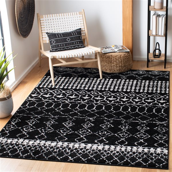 Safavieh Tulum Artesia 5-ft x 8-ft Black/Ivory Rectangular Indoor Abstract Bohemian/Eclectic Area Rug