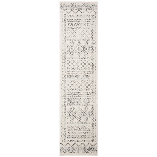 Tapis de passage d'intérieur rectangulaire et délavé Tulum Grady par Safavieh de 2 pi x 5 pi de style bohème, ivoire et gris