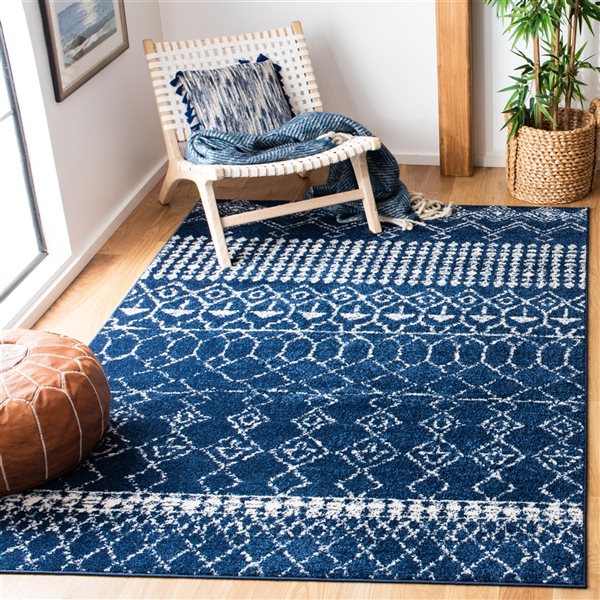 Carpette d'intérieur rectangulaire et abstraite Tulum Artesia par Safavieh de 3 pi x 5 pi de style bohème, bleu marine et i…